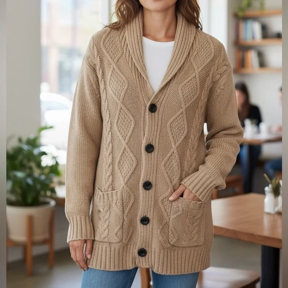 Levi's Tan Cable Knit Cardigan - Picture 1 of 3